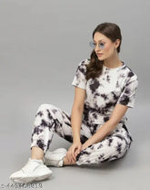 Poly crepe night suit and dress combo, trending dyed/washed set for women in S, M, L, XL sizes (Indian origin)